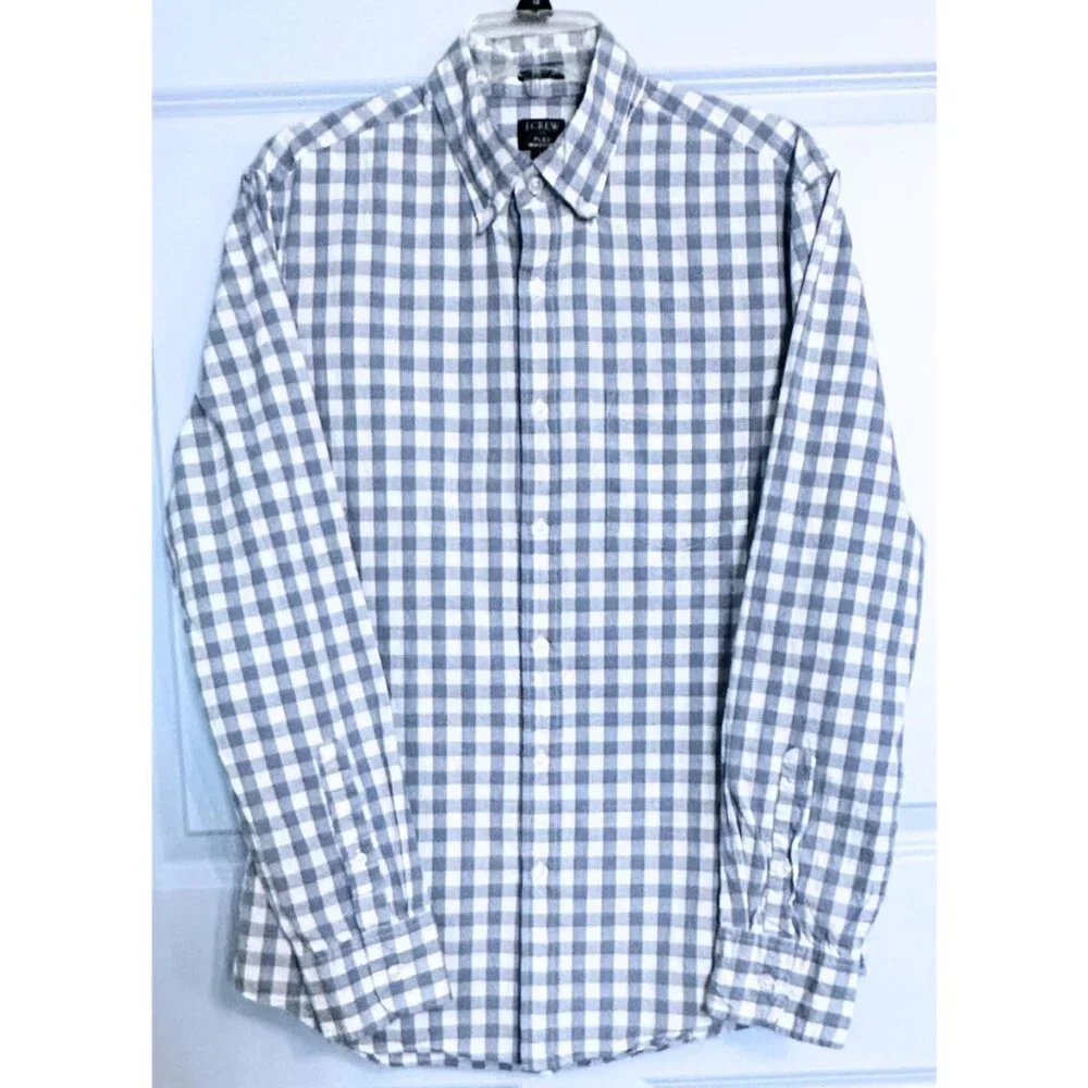 J.CREW Men's Blue White Gingham Buttoned Down Slim Flex Washed Shirt Size M NWoT
